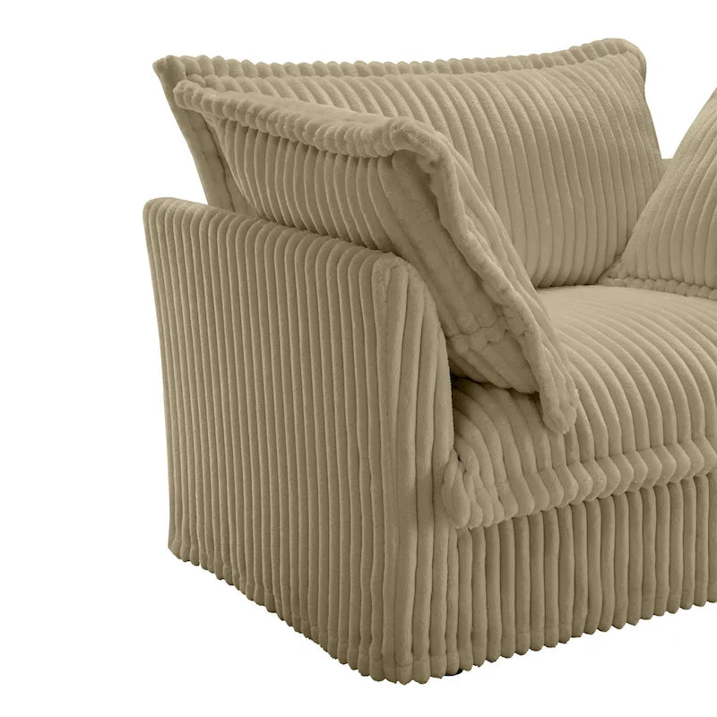 Corduroy 2-Seater Sectional Sofa with Convertible Ottoman & Pillows
