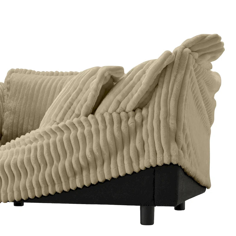 Corduroy 2-Seater Sectional Sofa with Convertible Ottoman & Pillows