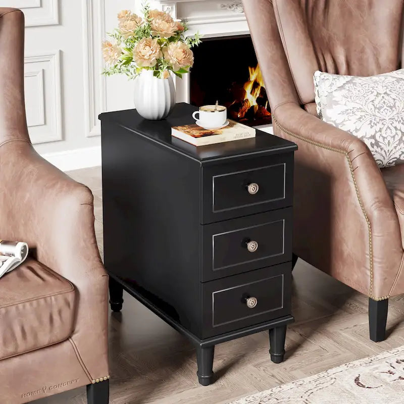Solid Wood 3 - Drawer End Table Set,Fully Assembled Narrow Side Table