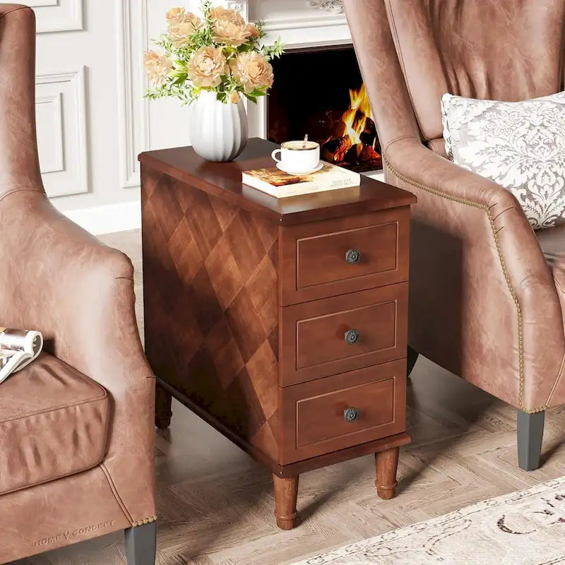 Solid Wood 3 - Drawer End Table Set,Fully Assembled Narrow Side Table