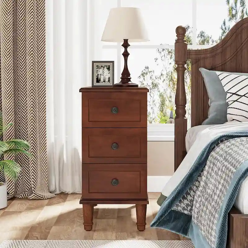 Solid Wood 3 - Drawer End Table Set,Fully Assembled Narrow Side Table
