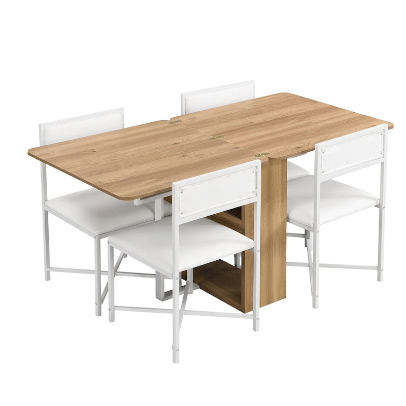 Extendable Dining Table Set for 4Modern Compact Dining Set w/Foldable Dining Table