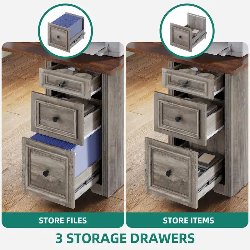 Moasis Farmhouse Office Desk Corner Computer Desk with Hutch and Drawers