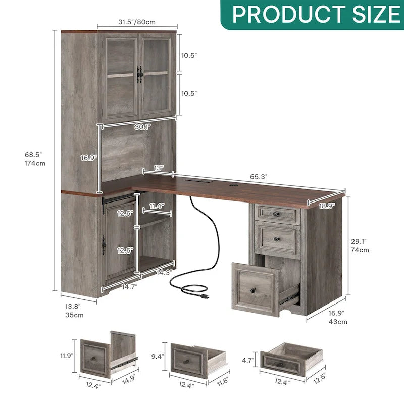Moasis Farmhouse Office Desk Corner Computer Desk with Hutch and Drawers