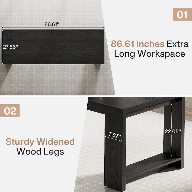 2 Person Desk, 86 Extra Long Desk, Double Computer Desk Workstation