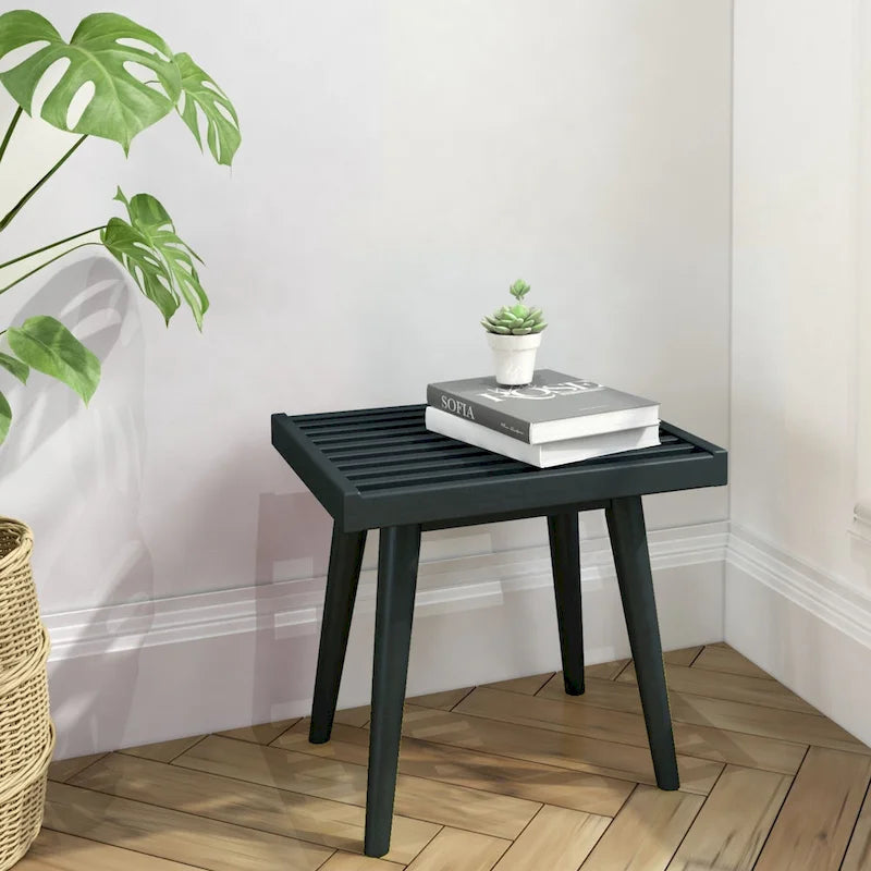 Plank and Beam Mid Century Modern Wood Square Bench