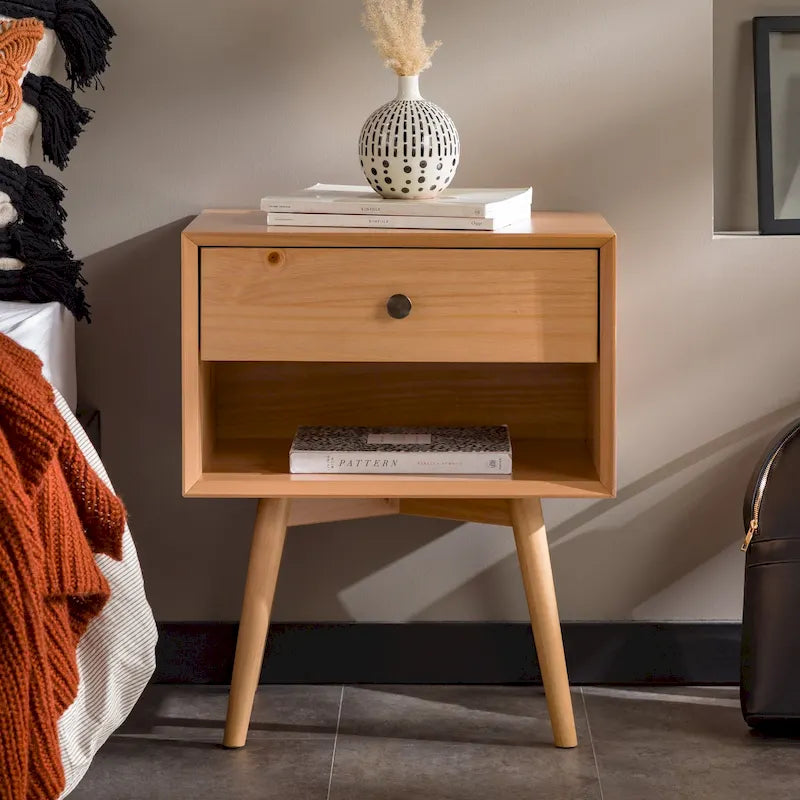 Middlebrook Mid-Century Solid Wood 1-Drawer, 1 Shelf Nightstand