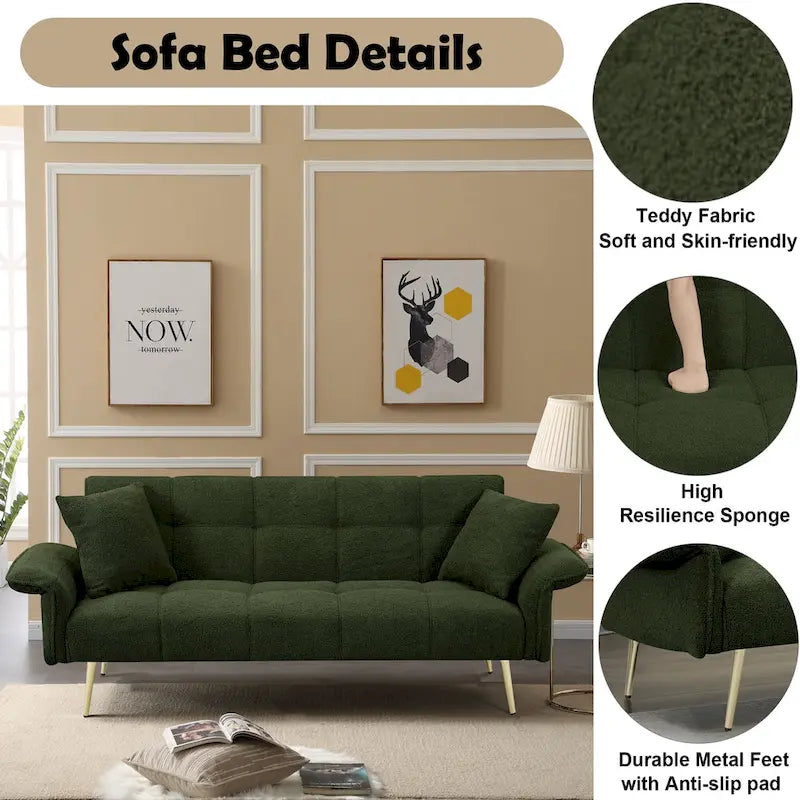 Convertible Double Sofa Bed with Folding Armrests - 31.10 x 70.00 x 31.49