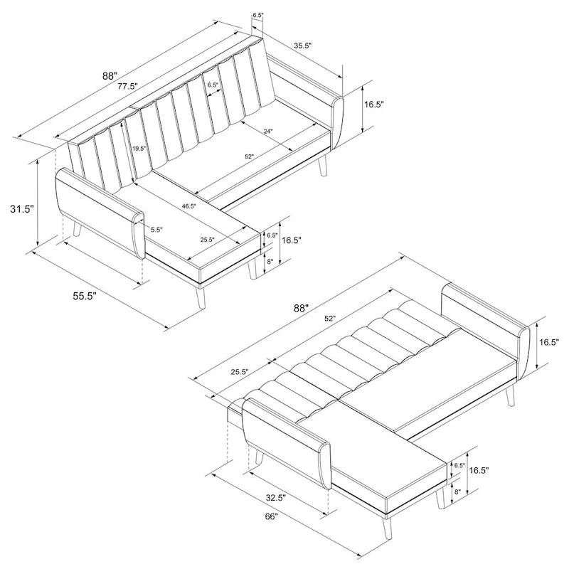The Novogratz Brittany Sectional Futon Sofa
