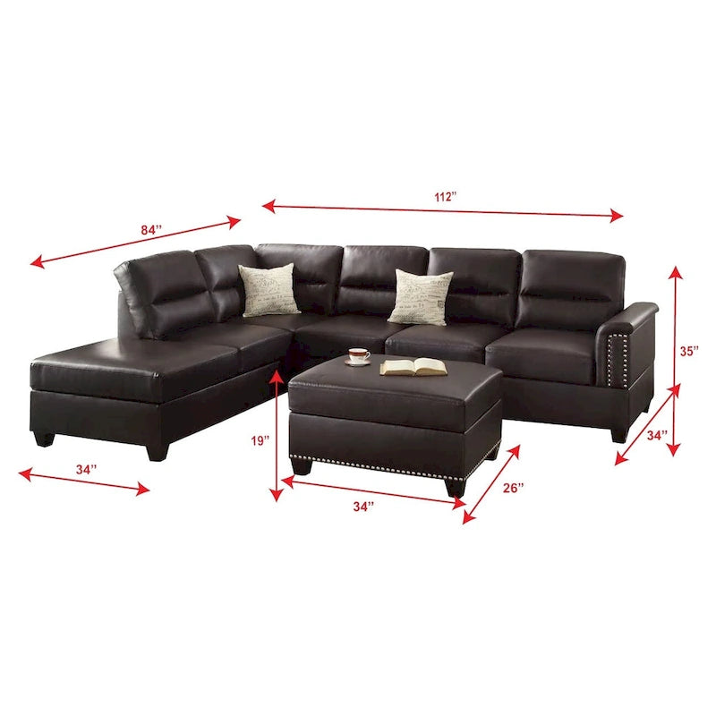 Bobkona Toffy Left or Right Hand Chaise Sectional with Ottoman Set
