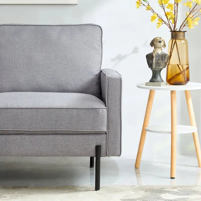 Snowhill 57W Modern Linen Loveseat, 2-Seater, Matte Black Metal Legs