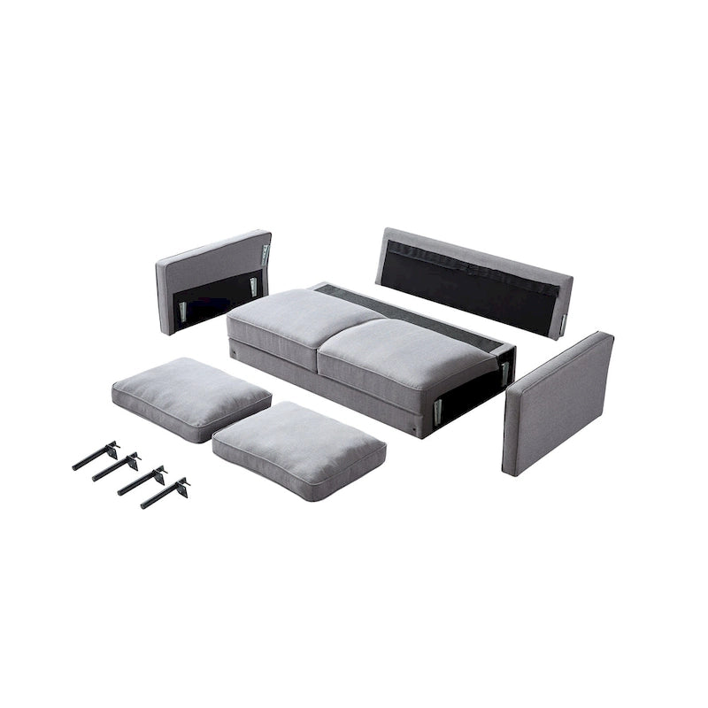 Snowhill 57W Modern Linen Loveseat, 2-Seater, Matte Black Metal Legs