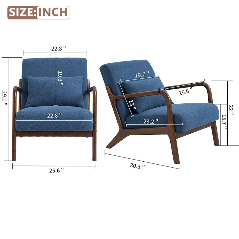 Mid-Century Velvet Upholstered Accent Chair Armchair w/Waist Cushion