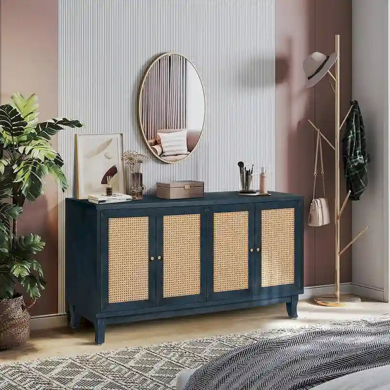 Accent Storage Cabinet With 4 Rattan Doors