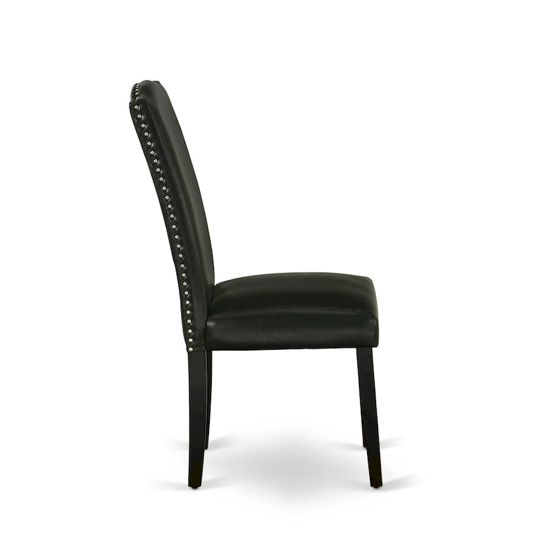 East West Furniture Dining Set- a Dining Table and Black Pu Leather Parson Chairs, Wire brushed Black.(Pieces Options)