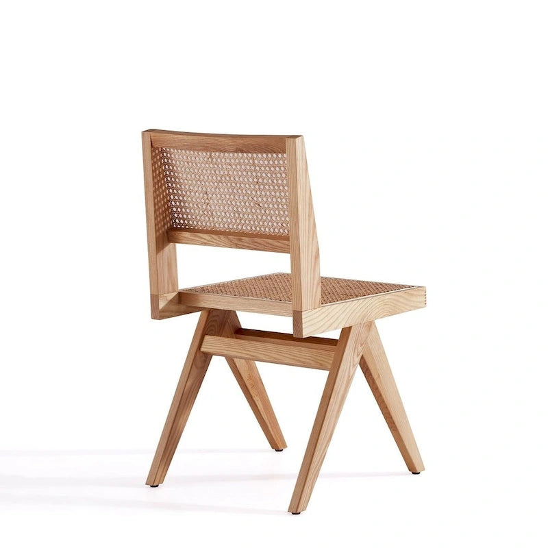Manhattan Comfort Hamlet Dining Chair in Black and Natural Cane - Set of 2