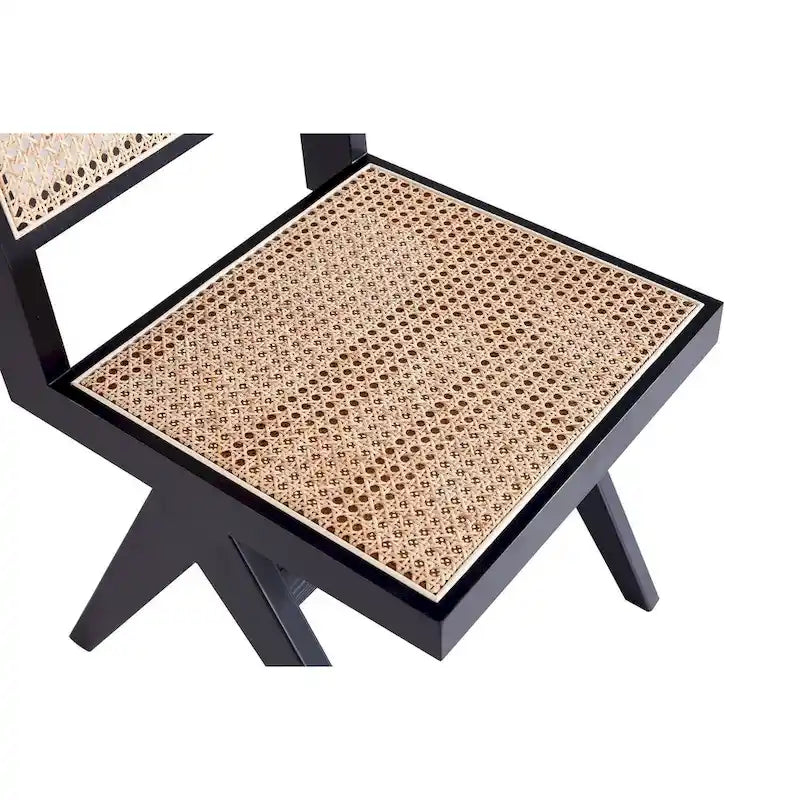 Manhattan Comfort Hamlet Dining Chair in Black and Natural Cane - Set of 2
