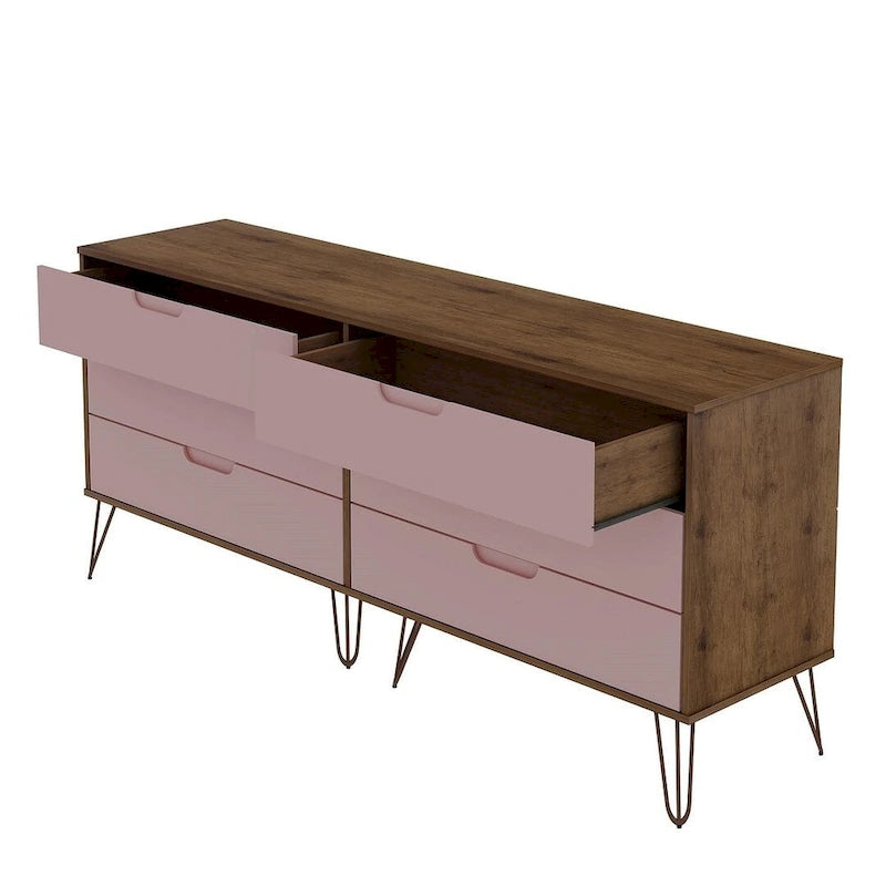 Manhattan Comfort Rockefeller 6-Drawer Double Low Dresser with Metal Legs