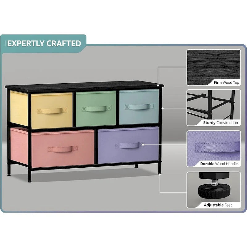 Dresser w/ 5 Drawers Furniture Storage Chest for Home, Bedroom