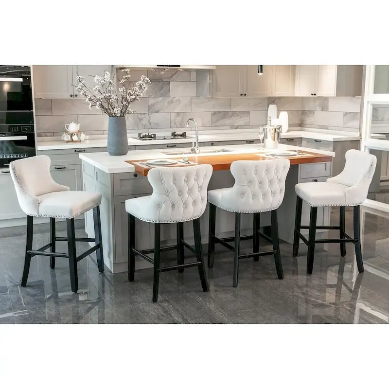 Velvet Wing-Back Barstools with Button Tufted,Set of 2