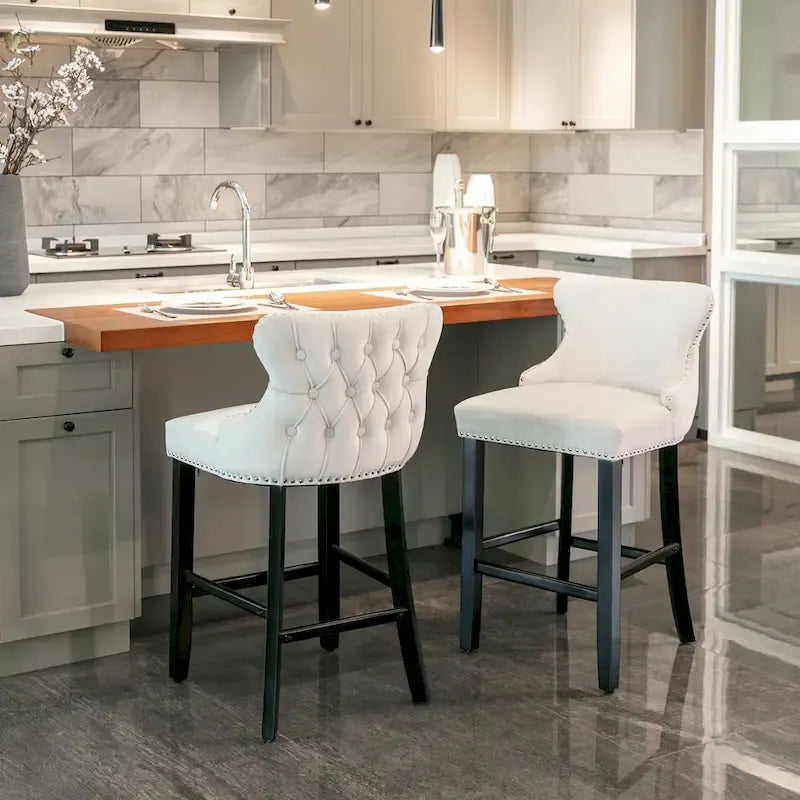 Velvet Wing-Back Barstools with Button Tufted,Set of 2