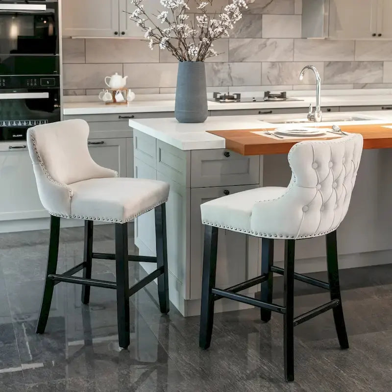 Velvet Wing-Back Barstools with Button Tufted,Set of 2