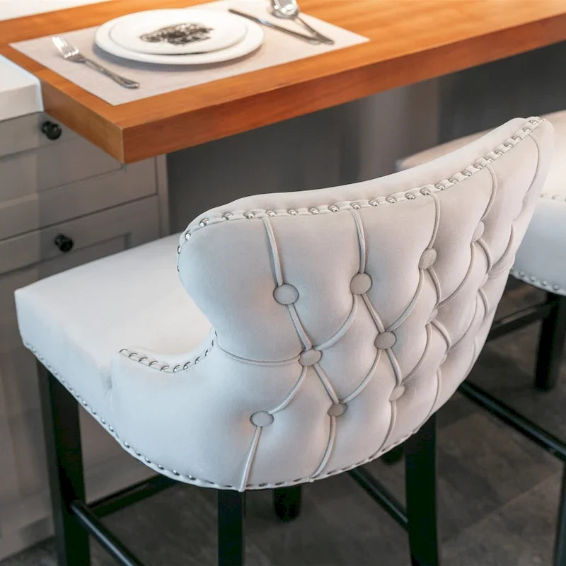 Velvet Wing-Back Barstools with Button Tufted,Set of 2