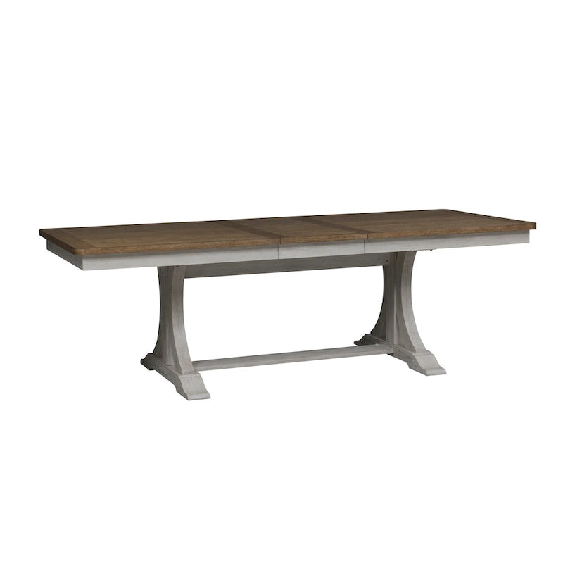 Farmhouse Reimagined Antique White with Chestnut 6 Piece Trestle Table Set