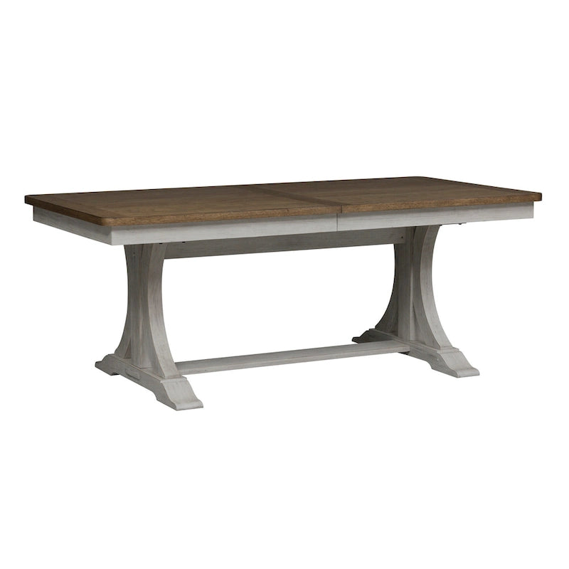 Farmhouse Reimagined Antique White with Chestnut 6 Piece Trestle Table Set