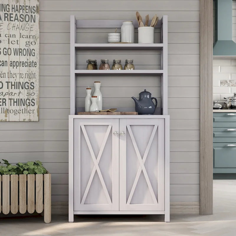 Figg Rustic Wood Multi-shelf Microwave Cabinet by Furniture of America