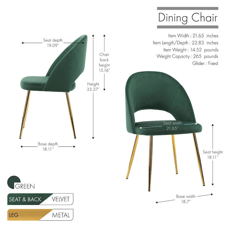 Porthos Home Batia Velvet Dining Chairs w/ Goldtone Metal Legs (Set of 2)
