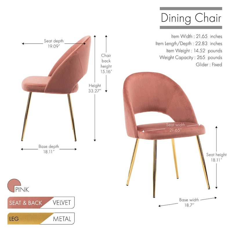 Porthos Home Batia Velvet Dining Chairs w/ Goldtone Metal Legs (Set of 2)
