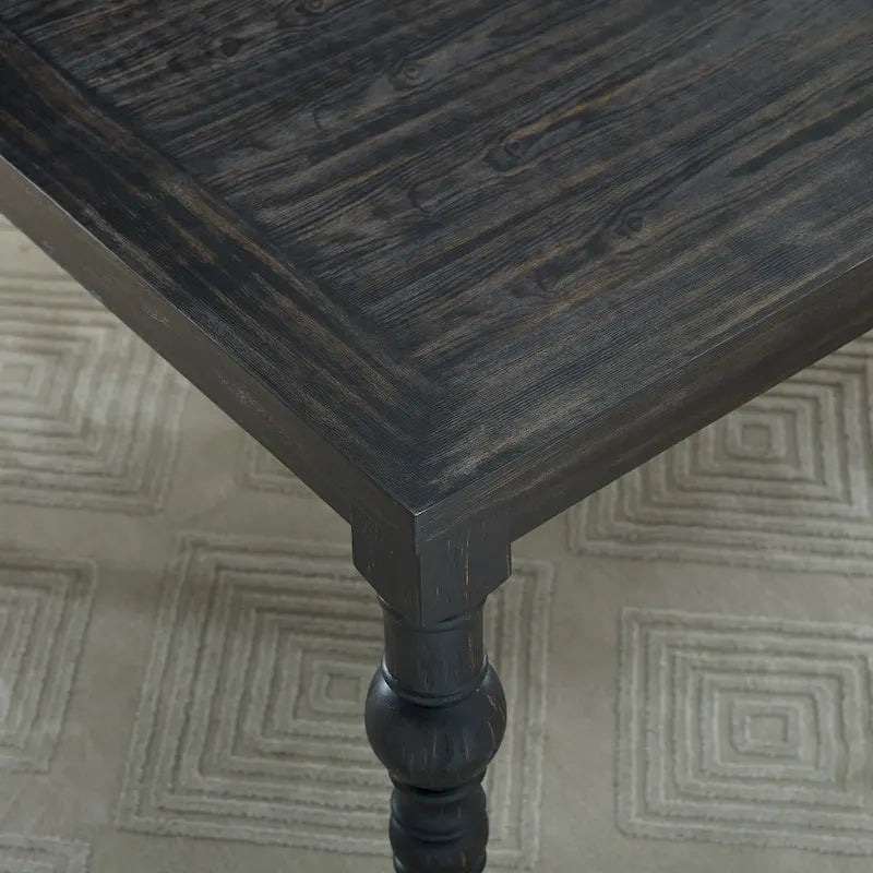 Roundhill Furniture Leviton Urban Style Wood Dark Wash Turned-Leg Dining Set: Table and 4 Chairs