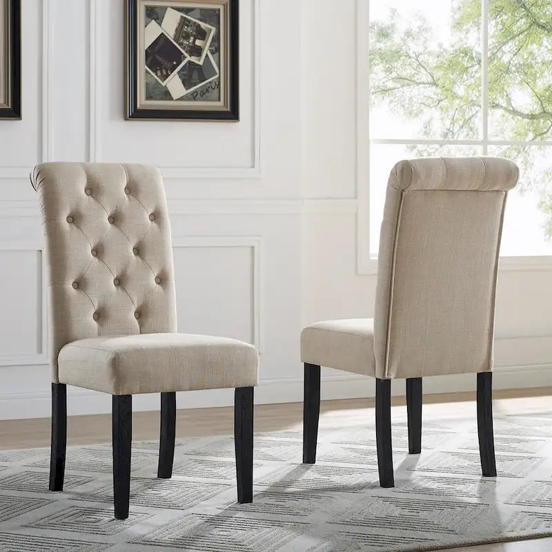 Roundhill Furniture Leviton Urban Style Wood Dark Wash Turned-Leg Dining Set: Table and 4 Chairs