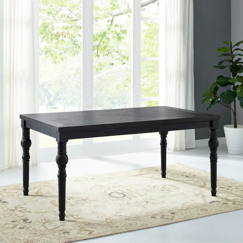 Roundhill Furniture Leviton Urban Style Wood Dark Wash Turned-Leg Dining Set: Table and 4 Chairs