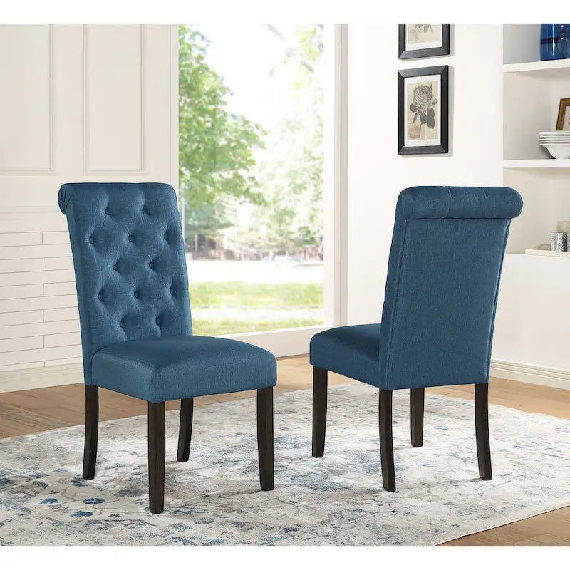 Roundhill Furniture Leviton Urban Style Wood Dark Wash Turned-Leg Dining Set: Table and 4 Chairs