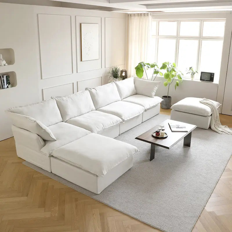 Modern Linen Upholstered Ottoman