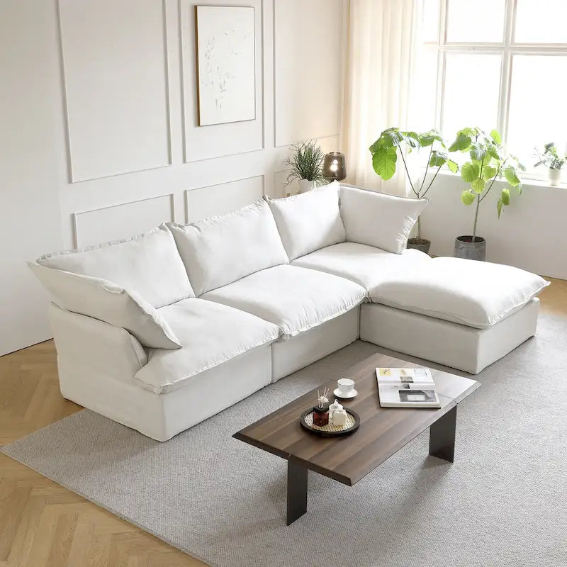 Modern Linen Upholstered Ottoman