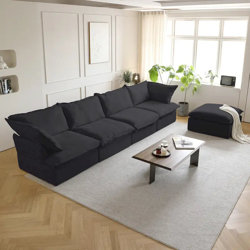 Modern Linen Upholstered Ottoman