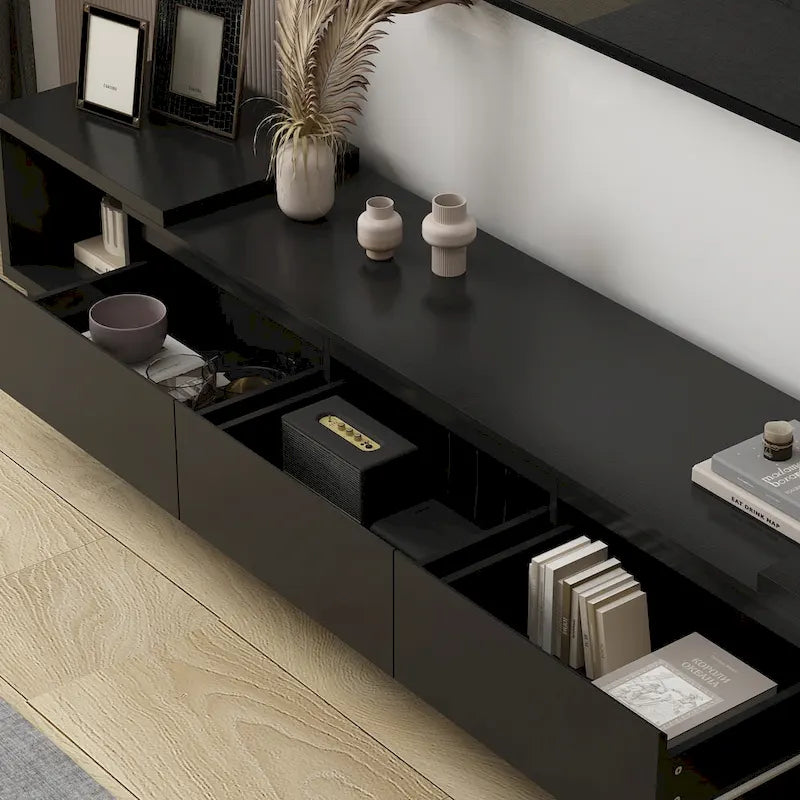 Modern Style Extendable TV Stand with 3Drawer White/Black 65.4-106.3