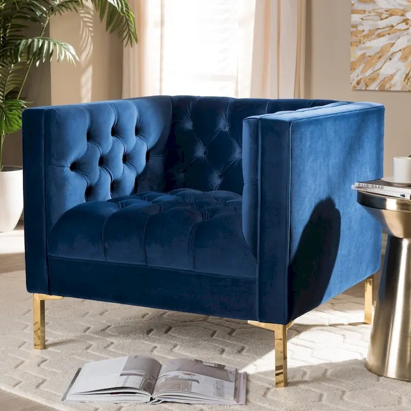 Glam Velvet and Gold Finished Lounge Chair