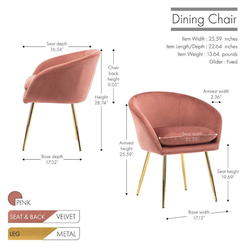 Porthos Home Lakia Dining Chairs, Velvet Upholstery, Gold Metal Legs