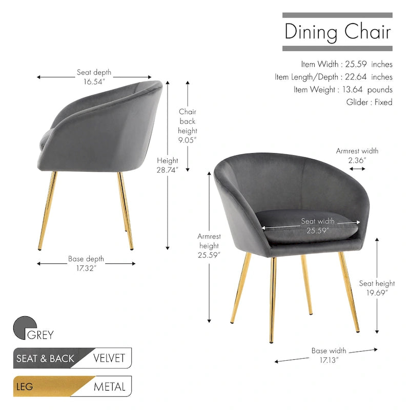 Porthos Home Lakia Dining Chairs, Velvet Upholstery, Gold Metal Legs