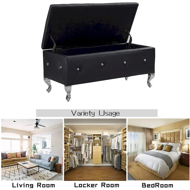 Luxury Storage Ottoman Bench, PU Upholstered Flip Top Ottoman