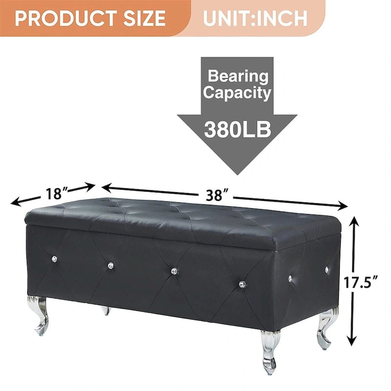 Luxury Storage Ottoman Bench, PU Upholstered Flip Top Ottoman