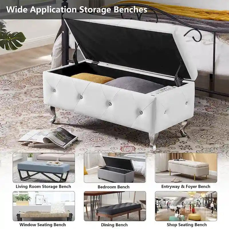 Luxury Storage Ottoman Bench, PU Upholstered Flip Top Ottoman