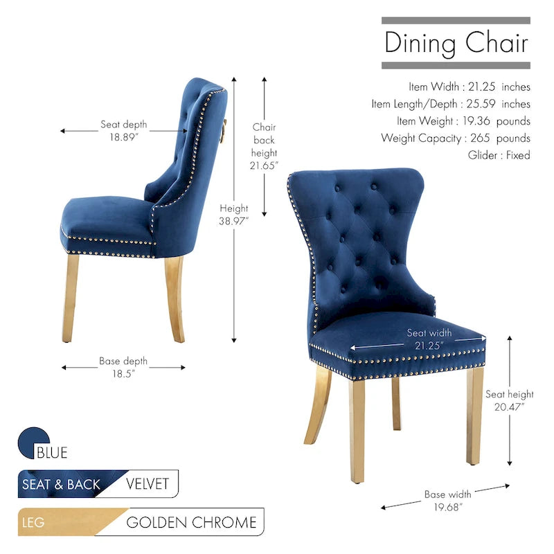 Porthos Home Caily Tufted Velvet Dining Chairs with Gold Chrome Legs, Set of 2