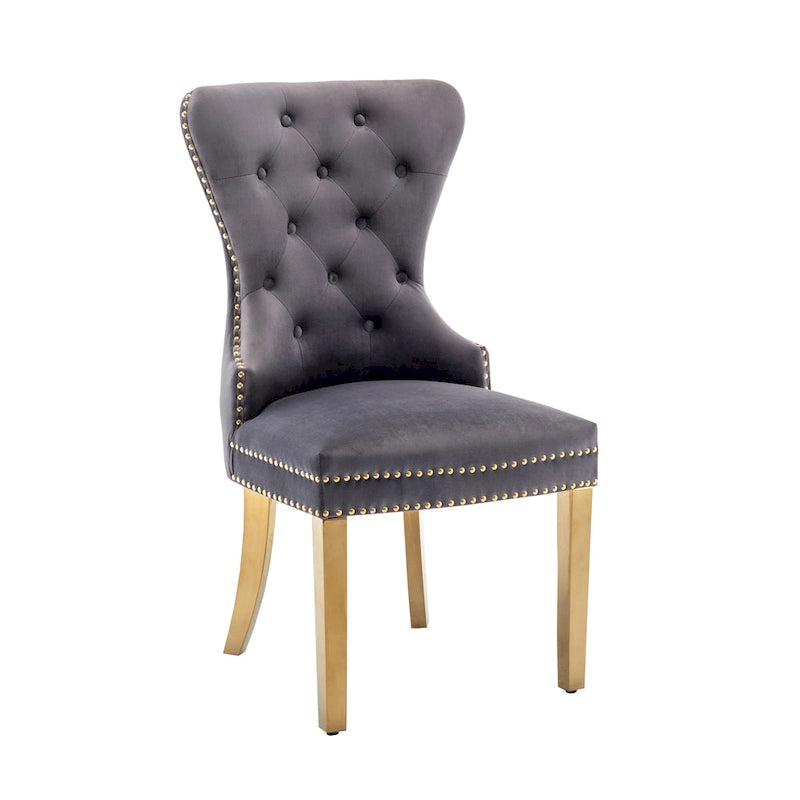 Porthos Home Caily Tufted Velvet Dining Chairs with Gold Chrome Legs, Set of 2