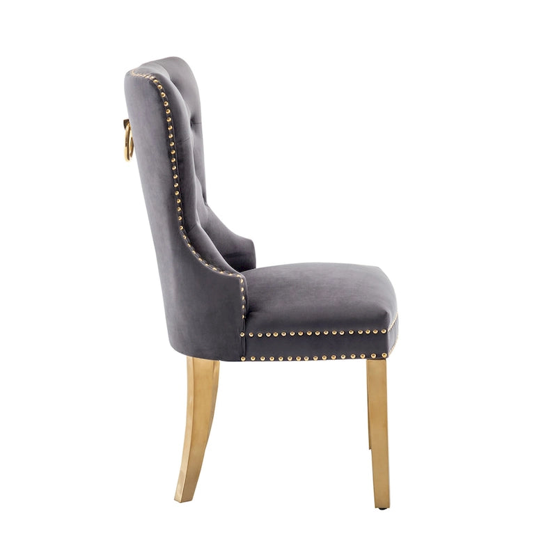 Porthos Home Caily Tufted Velvet Dining Chairs with Gold Chrome Legs, Set of 2