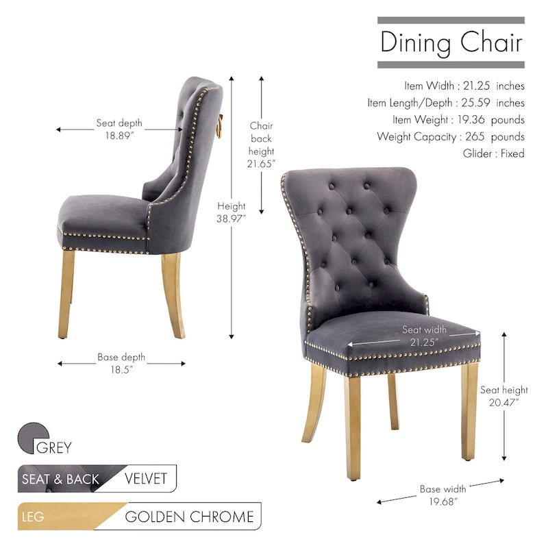 Porthos Home Caily Tufted Velvet Dining Chairs with Gold Chrome Legs, Set of 2